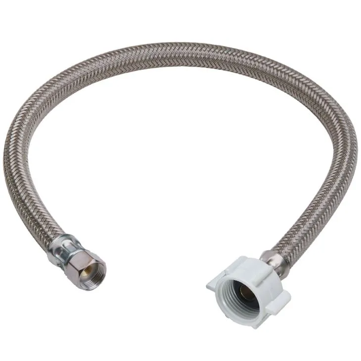 Braided Stainless Steel Hose Toilet Connector, - 3/8 Female Compression Thread X 7/8 Female Ballcock Thread